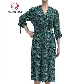 Vestido Largo Seda Estampado Verde